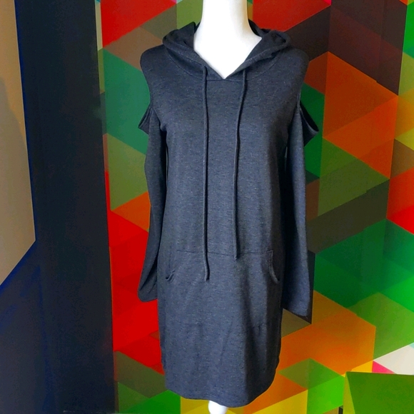 TwentyTen Dresses & Skirts - Hooded Cold Shoulder Knit Dress
